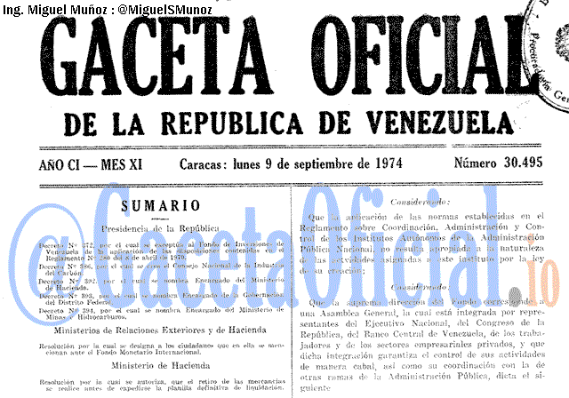 Gaceta Oficial 30495 del 9 Septiembre 1974