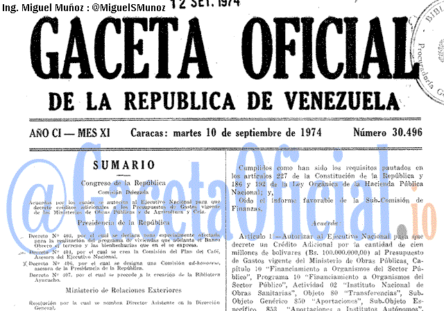 Gaceta Oficial 30496 del 10 Septiembre 1974