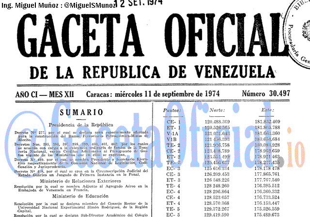 Gaceta Oficial 30497 del 11 Septiembre 1974