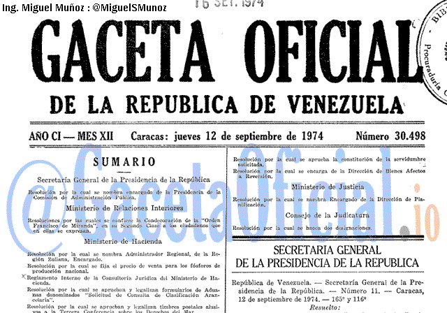 Gaceta Oficial 30498 del 12 Septiembre 1974