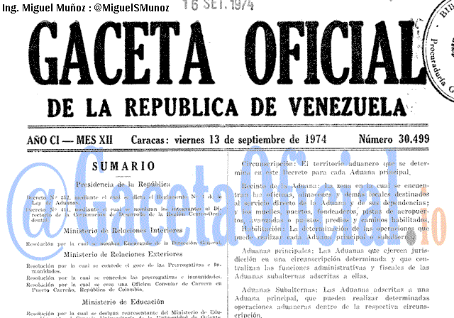 Gaceta Oficial 30499 del 13 Septiembre 1974