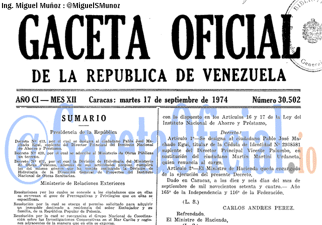 Gaceta Oficial 30502 del 17 Septiembre 1974
