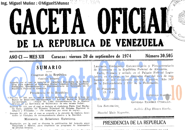 Gaceta Oficial 30505 del 20 Septiembre 1974