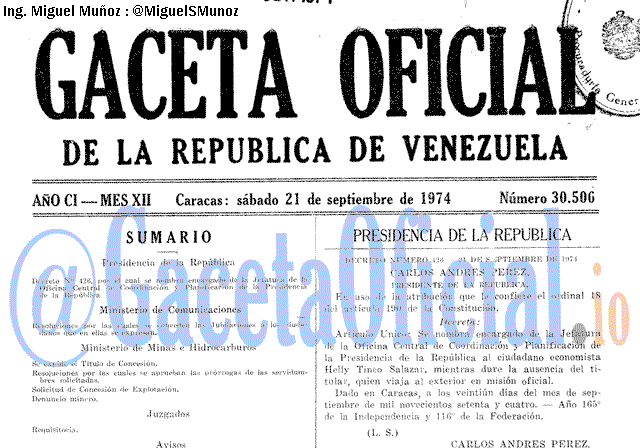 Gaceta Oficial 30506 del 21 Septiembre 1974