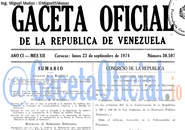 Gaceta Oficial 30507 del 23 Septiembre 1974