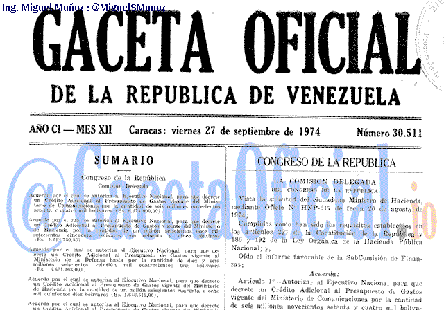 Gaceta Oficial 30511 del 27 Septiembre 1974