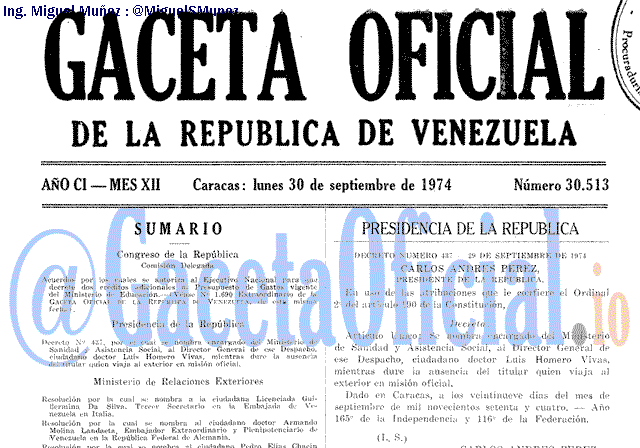Gaceta Oficial 30513 del 30 Septiembre 1974