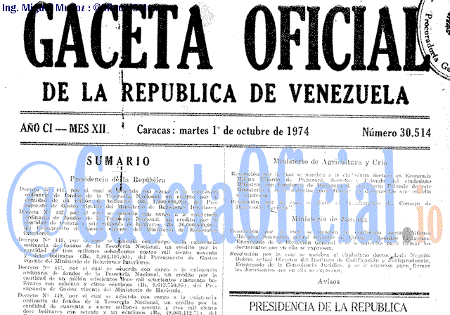 Gaceta Oficial 30514 del 1 Octubre 1974
