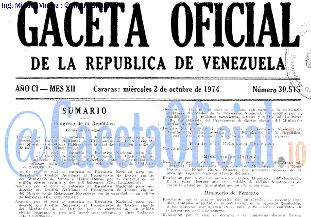 Gaceta Oficial 30515 del 2 Octubre 1974