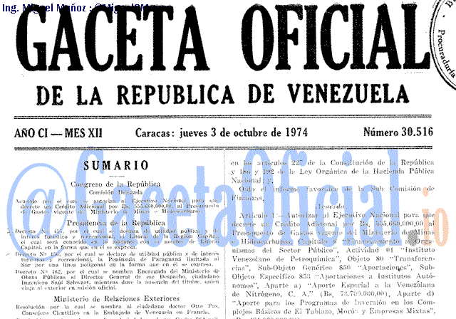 Gaceta Oficial 30516 del 3 Octubre 1974