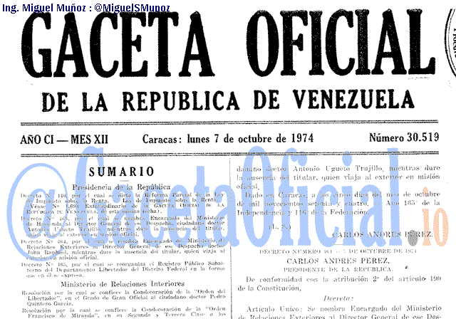 Gaceta Oficial 30519 del 7 Octubre 1974