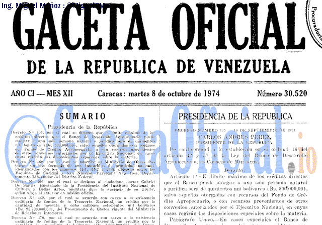 Gaceta Oficial 30520 del 8 Octubre 1974