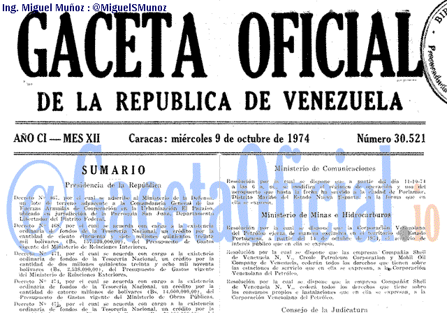 Gaceta Oficial 30521 del 9 Octubre 1974