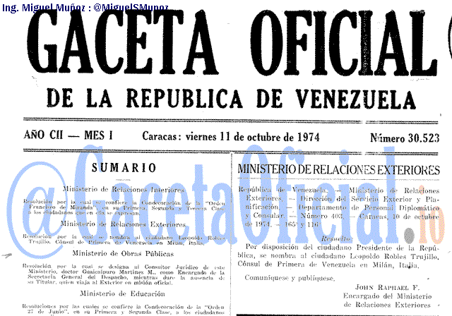 Gaceta Oficial 30523 del 11 Octubre 1974