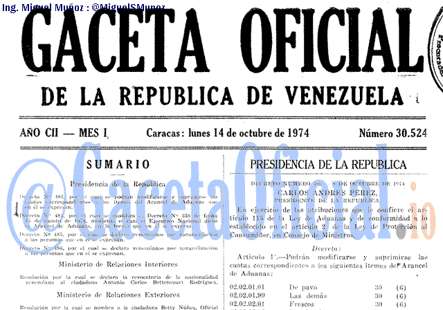 Gaceta Oficial 30524 del 14 Octubre 1974