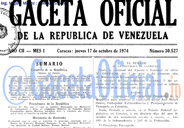 Gaceta Oficial 30527 del 17 Octubre 1974