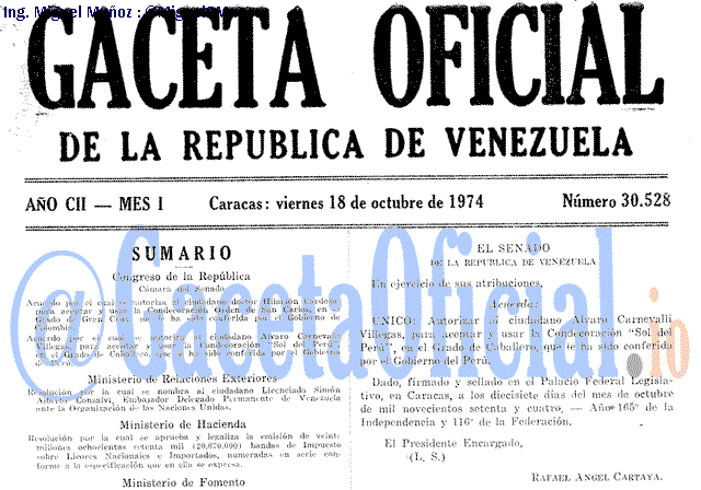 Gaceta Oficial 30528 del 18 Octubre 1974