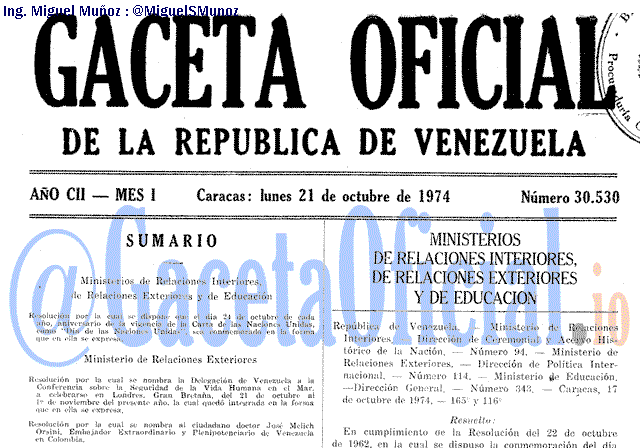 Gaceta Oficial 30530 del 21 Octubre 1974