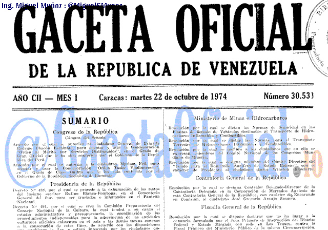 Gaceta Oficial 30531 del 22 Octubre 1974