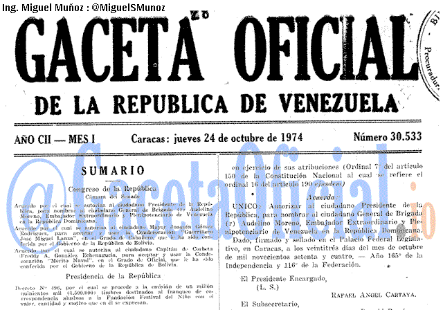 Gaceta Oficial 30533 del 24 Octubre 1974