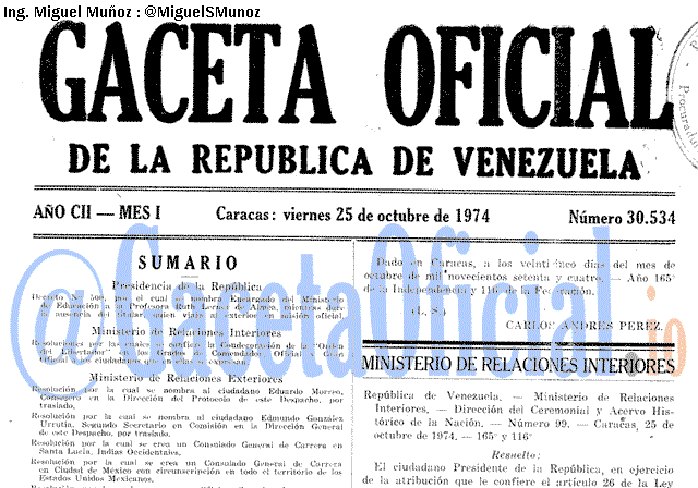 Gaceta Oficial 30534 del 25 Octubre 1974