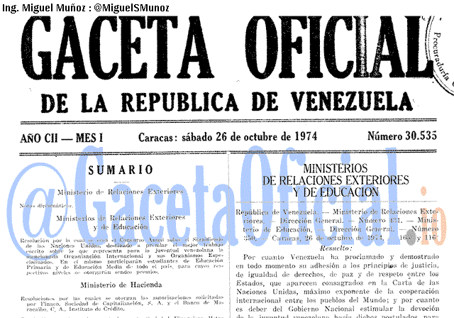 Gaceta Oficial 30535 del 26 Octubre 1974