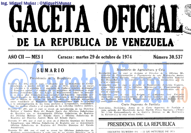 Gaceta Oficial 30537 del 29 Octubre 1974