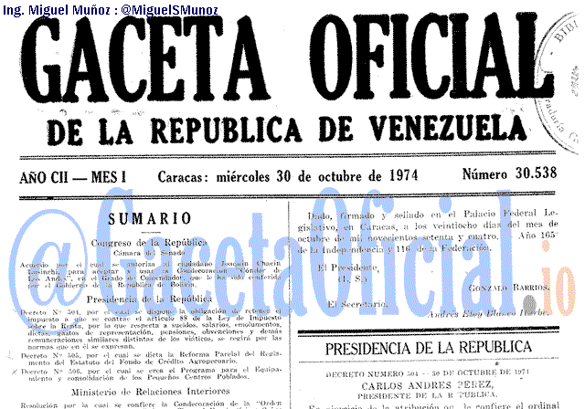 Gaceta Oficial 30538 del 30 Octubre 1974
