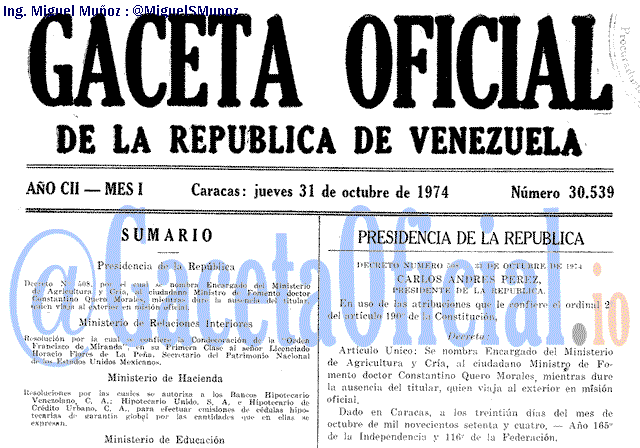 Gaceta Oficial 30539 del 31 Octubre 1974