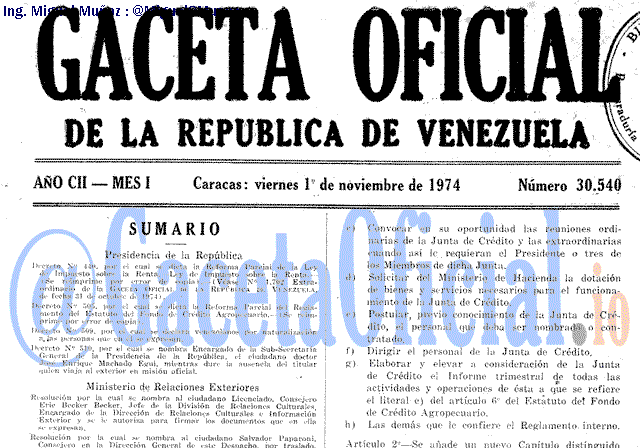 Gaceta Oficial 30540 del 1 Noviembre 1974