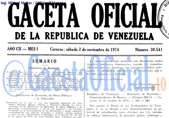 Gaceta Oficial 30541 del 2 Noviembre 1974