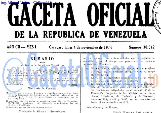 Gaceta Oficial 30542 del 4 Noviembre 1974