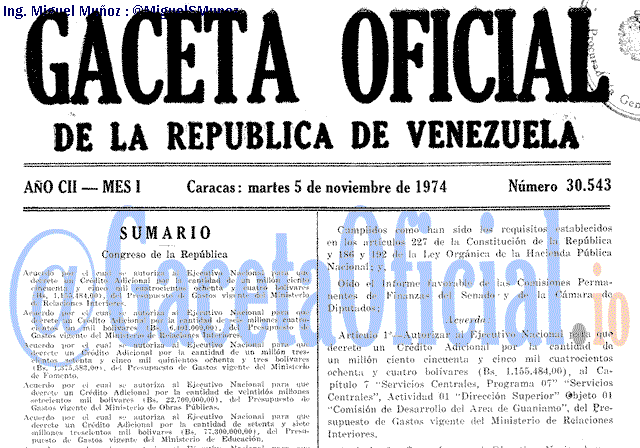 Gaceta Oficial 30543 del 5 Noviembre 1974