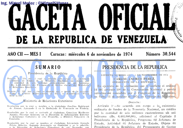 Gaceta Oficial 30544 del 6 Noviembre 1974