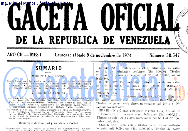 Gaceta Oficial 30547 del 9 Noviembre 1974