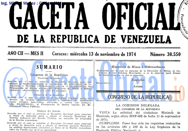 Gaceta Oficial 30550 del 13 Noviembre 1974
