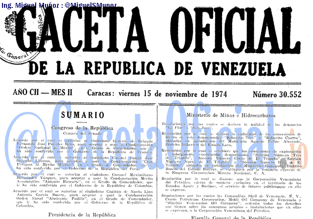 Gaceta Oficial 30552 del 15 Noviembre 1974