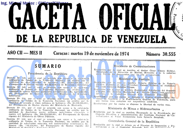 Gaceta Oficial 30555 del 19 Noviembre 1974