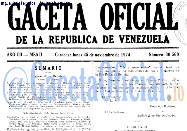 Gaceta Oficial 30560 del 25 Noviembre 1974
