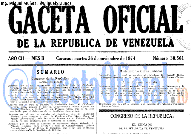 Gaceta Oficial 30561 del 26 Noviembre 1974