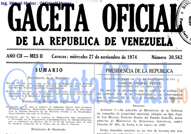Gaceta Oficial 30562 del 27 Noviembre 1974