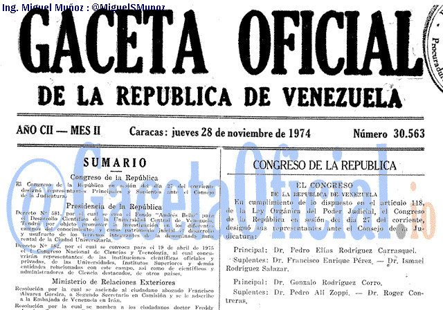 Gaceta Oficial 30563 del 28 Noviembre 1974