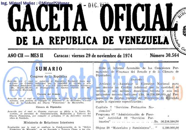 Gaceta Oficial 30564 del 29 Noviembre 1974