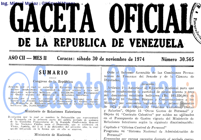 Gaceta Oficial 30565 del 30 Noviembre 1974