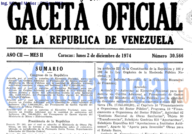 Gaceta Oficial 30566 del 2 Diciembre 1974