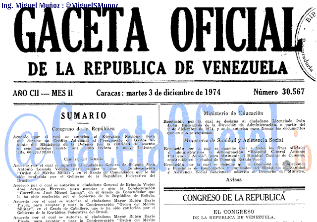 Gaceta Oficial 30567 del 3 Diciembre 1974