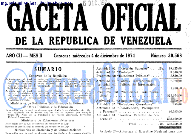 Gaceta Oficial 30568 del 4 Diciembre 1974