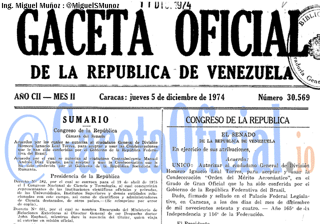 Gaceta Oficial 30569 del 5 Diciembre 1974