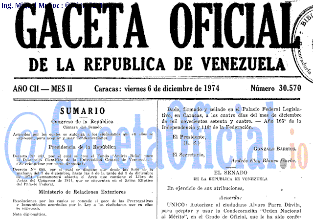 Gaceta Oficial 30570 del 6 Diciembre 1974