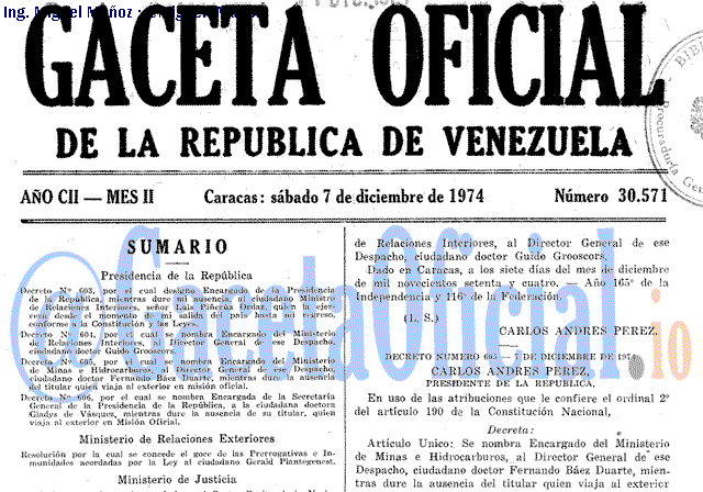 Gaceta Oficial 30571 del 7 Diciembre 1974